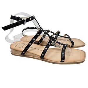 NEW Dolce Vita 9.5 Black Faux Vegan Leather Gladiator Flat Sandal Studded Emo